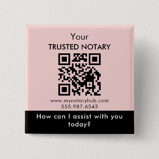 Pink Black Notary Branding with QR Code 缶バッジ (正面)