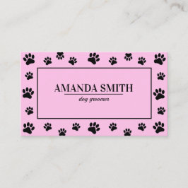 Pink & Black Paw Prints Dog Groomer Business Card 名刺