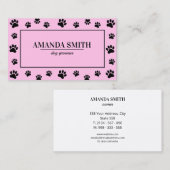 Pink & Black Paw Prints Dog Groomer Business Card 名刺 (正面/裏面)