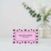 Pink & Black Paw Prints Dog Groomer Business Card 名刺 (スタンド正面)