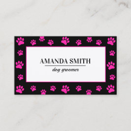 Pink & Black Paw Prints Dog Groomer Business Card 名刺