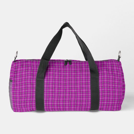 Pink Black Plaid Classic Pattern ダッフルバッグ (裏面)