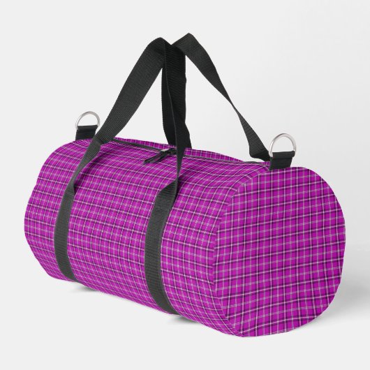 Pink Black Plaid Classic Pattern ダッフルバッグ (左コーナー)
