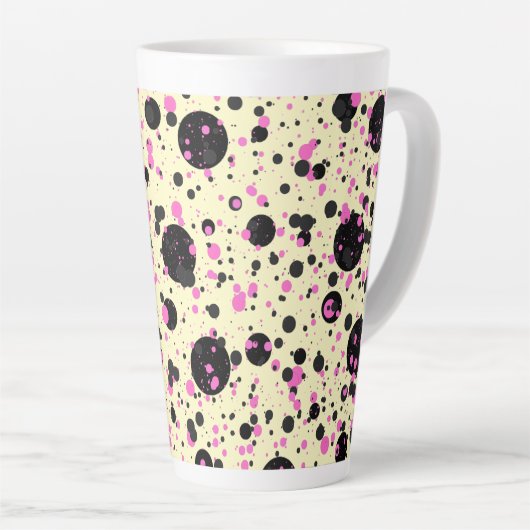Pink & Black Polka Dot Glam Pattern カフェラテマグ (右アングル)