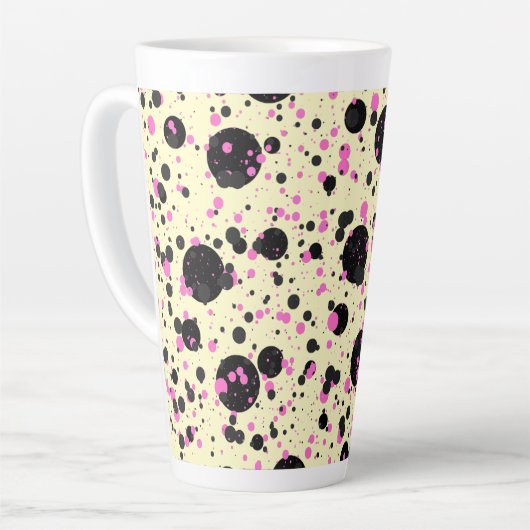 Pink & Black Polka Dot Glam Pattern カフェラテマグ (左アングル)
