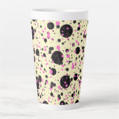 Pink & Black Polka Dot Glam Pattern カフェラテマグ (正面)