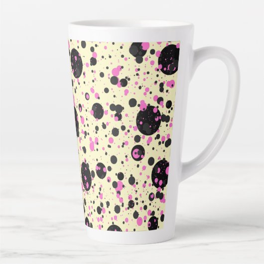Pink & Black Polka Dot Glam Pattern カフェラテマグ (右)