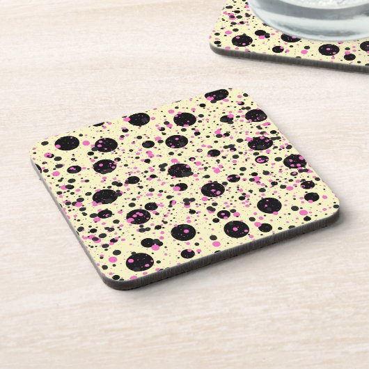 Pink & Black Polka Dot Glam Pattern コースター (左側)