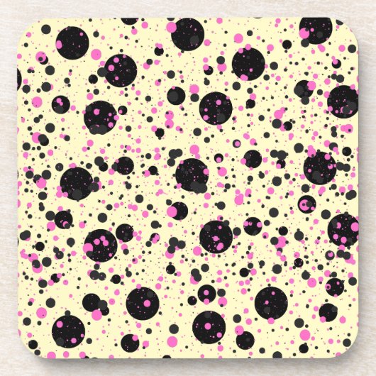 Pink & Black Polka Dot Glam Pattern コースター (正面)