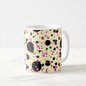Pink & Black Polka Dot Glam Pattern コーヒーマグカップ (正面右)