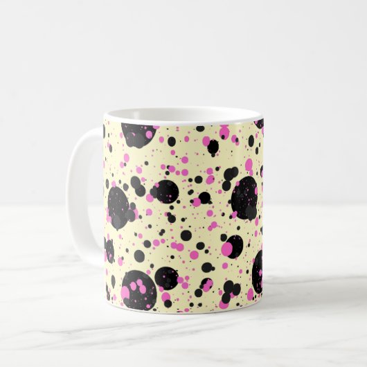 Pink & Black Polka Dot Glam Pattern コーヒーマグカップ (正面左)