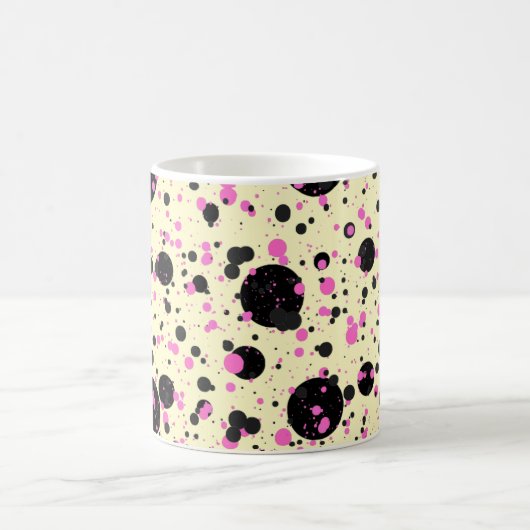 Pink & Black Polka Dot Glam Pattern コーヒーマグカップ (中央)