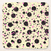 Pink & Black Polka Dot Glam Pattern スクエアペーパーコースター (正面)