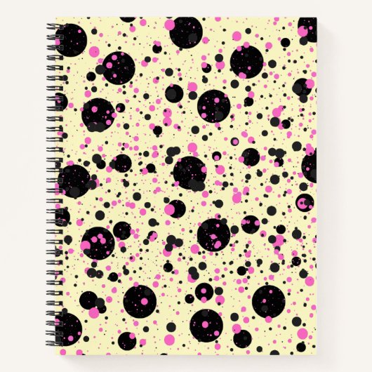 Pink & Black Polka Dot Glam Pattern ノートブック (正面)