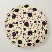 Pink & Black Polka Dot Glam Pattern ラウンドクッション (裏面)