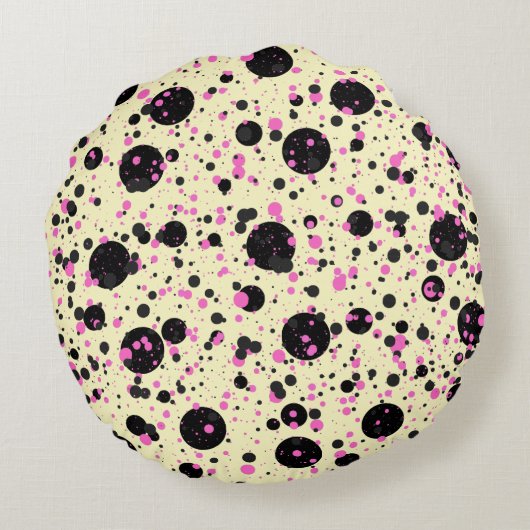 Pink & Black Polka Dot Glam Pattern ラウンドクッション (裏面)