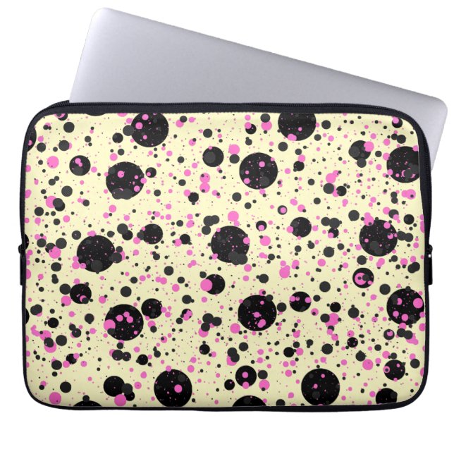 Pink & Black Polka Dot Glam Pattern ラップトップスリーブ (正面)