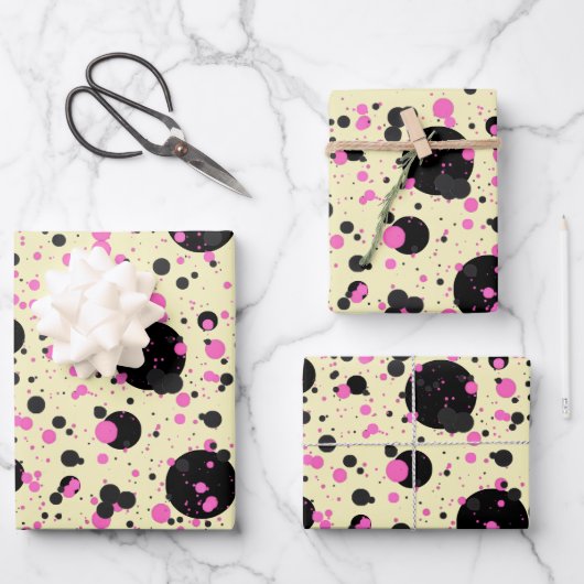 Pink & Black Polka Dot Wrapping Paper  ラッピングペーパーシート (正面)