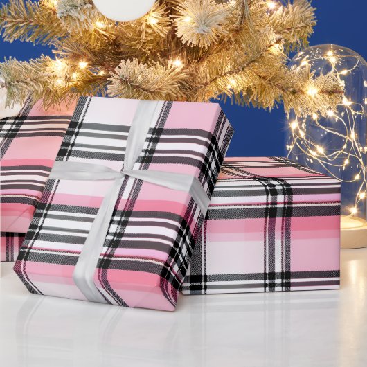 Pink Black  Red Plaid Pattern ラッピングペーパー (クリスマス)
