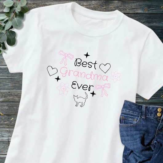 Pink & Black Retro Hand Drawn Best Grandma Ever Tシャツ