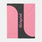  pink &black script girly monogram name フリースブランケット (正面)