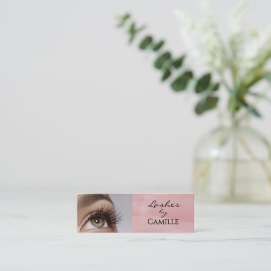 Pink Black Script Photo Lashes Mini Business Card スキニー名刺 (スタンド正面)