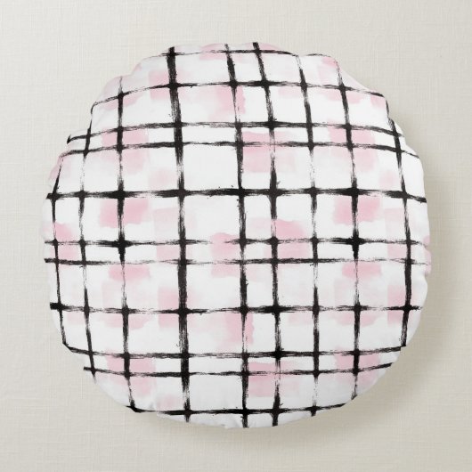 Pink Black Stripes  ラウンドクッション (正面)