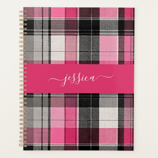Pink black tartan plaid script name binder プランナー手帳 (正面)