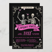 Pink & Black Vintage Retro Skeleton Wedding 招待状 (正面/裏面)