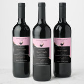 Pink Black Wavy Rose Gold Hearts Product Labels ワインラベル (ボトル)