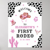 Pink & Black Western Cowgirl "First Rodeo" Birthda ポスター (正面)