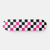 Pink Black White Checkered Pattern Design  スケートボード (横)