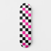 Pink Black White Checkered Pattern Design  スケートボード (正面)