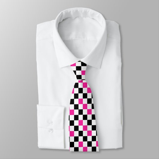 Pink Black White Checkered Pattern Design  ネクタイ (タイ)