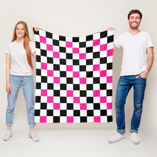 Pink Black White Checkered Pattern Design  フリースブランケット (インサイチュ)