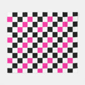 Pink Black White Checkered Pattern Design  フリースブランケット (正面(横))