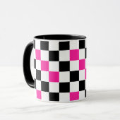 Pink Black White Checkered Pattern Design  マグカップ (正面左)