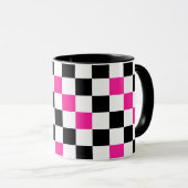 Pink Black White Checkered Pattern Design  マグカップ (正面右)