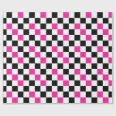 Pink Black White Checkered Pattern Design  ラッピングペーパー (フラット)