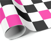 Pink Black White Checkered Pattern Design  ラッピングペーパー (ロールコーナー)