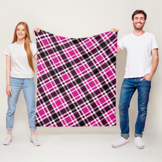Pink Black White Flannel Tartan Pattern Design  フリースブランケット