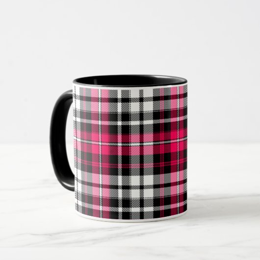 Pink Black White Plaid Tartan  マグカップ (正面左)