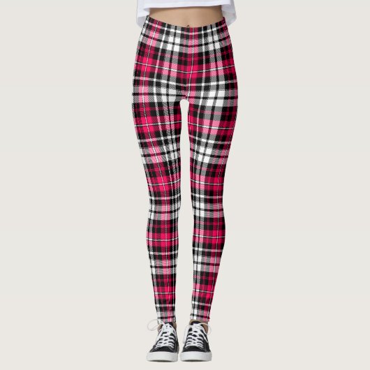 Pink Black White Plaid Tartan レギンス (正面)