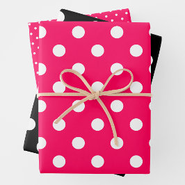 Pink, Black & White Polka Dots ラッピングペーパーシート