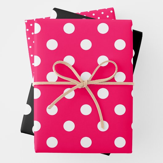Pink, Black & White Polka Dots ラッピングペーパーシート