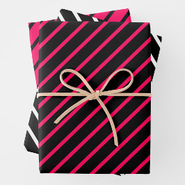 Pink, Black & White Striped ラッピングペーパーシート