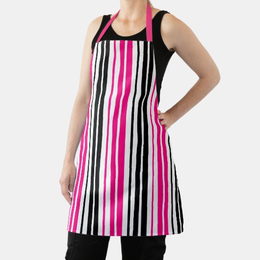 Pink Black White Stripes Pattern Design  エプロン (インサイチュ)