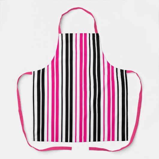 Pink Black White Stripes Pattern Design  エプロン (正面)