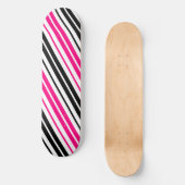 Pink Black White Stripes Pattern Design  スケートボード (正面)