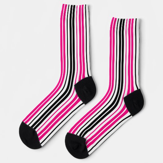 Pink Black White Stripes Pattern Design  ソックス (左)